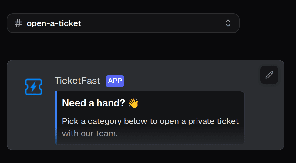 Choosing a panel's channel and previewing its message in the TicketFast dashboard